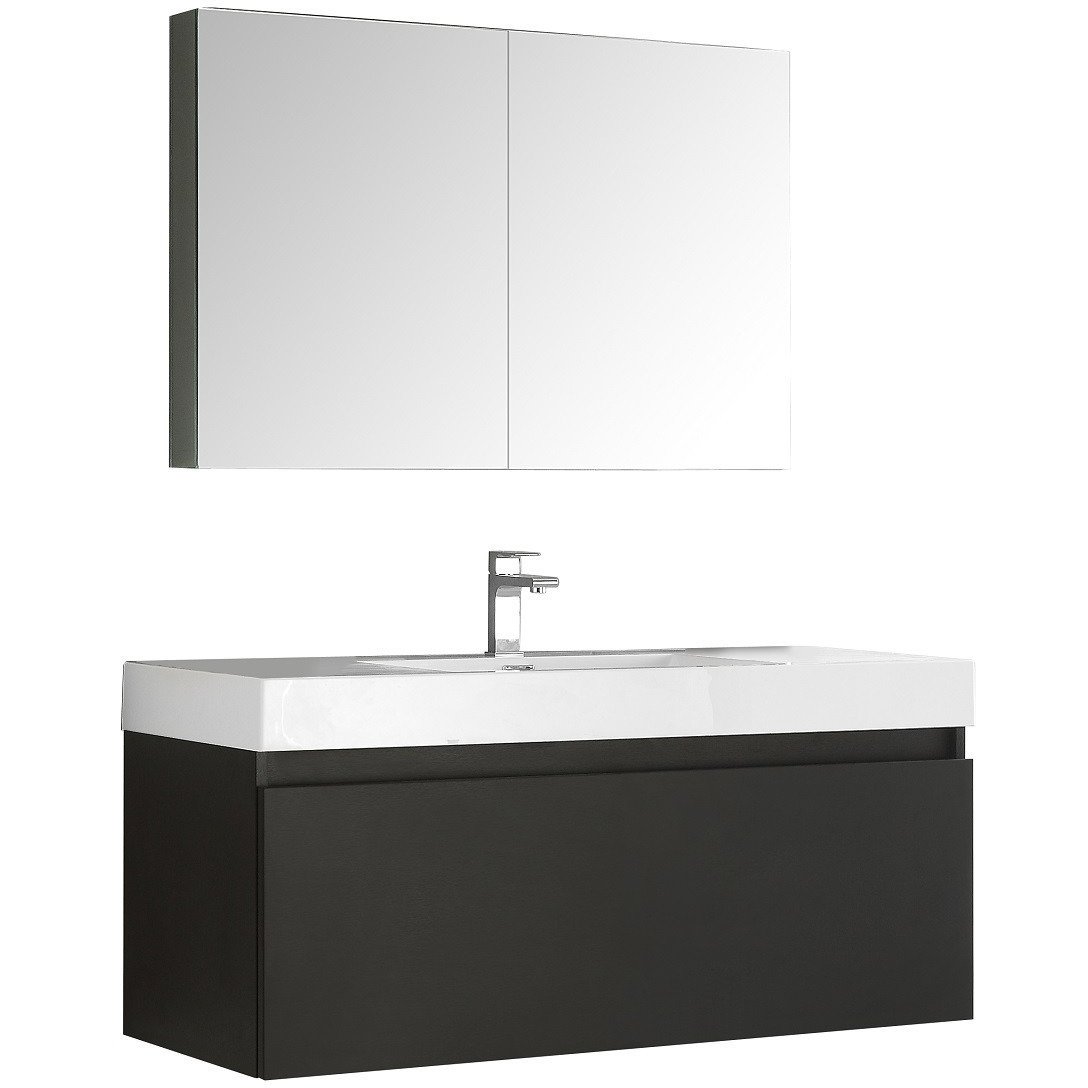 Fresca Mezzo 48" Black Wall Hung Modern Vanity w/ Medicine Cabinet & Free Faucet Vanity Fresca 