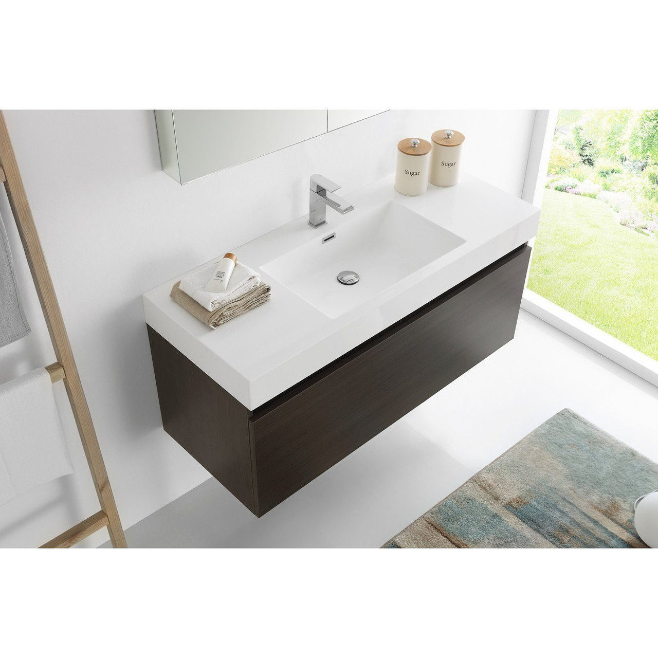 Fresca Mezzo 48" Gray Oak Wall Hung Modern Vanity w/ Medicine Cabinet & Free Faucet Vanity Fresca 