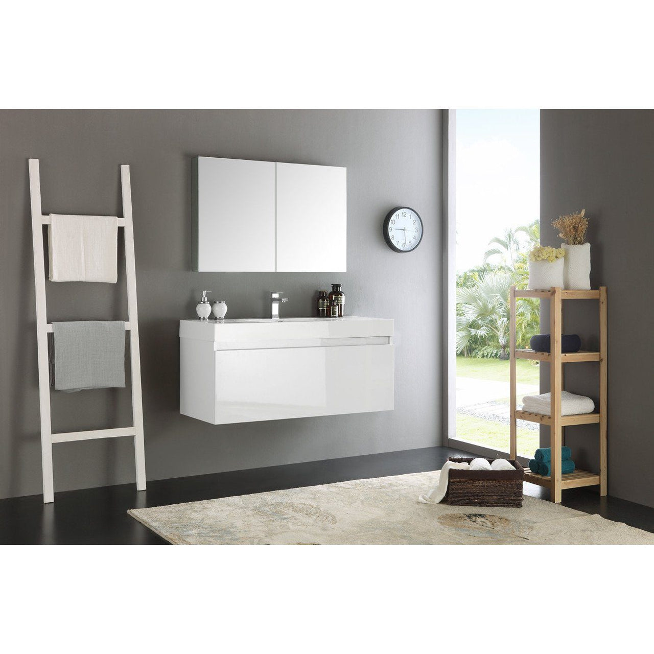 Fresca Mezzo 48" White Wall Hung Modern Bathroom Vanity w/ Medicine Cabinet & Free Faucet Vanity Fresca 