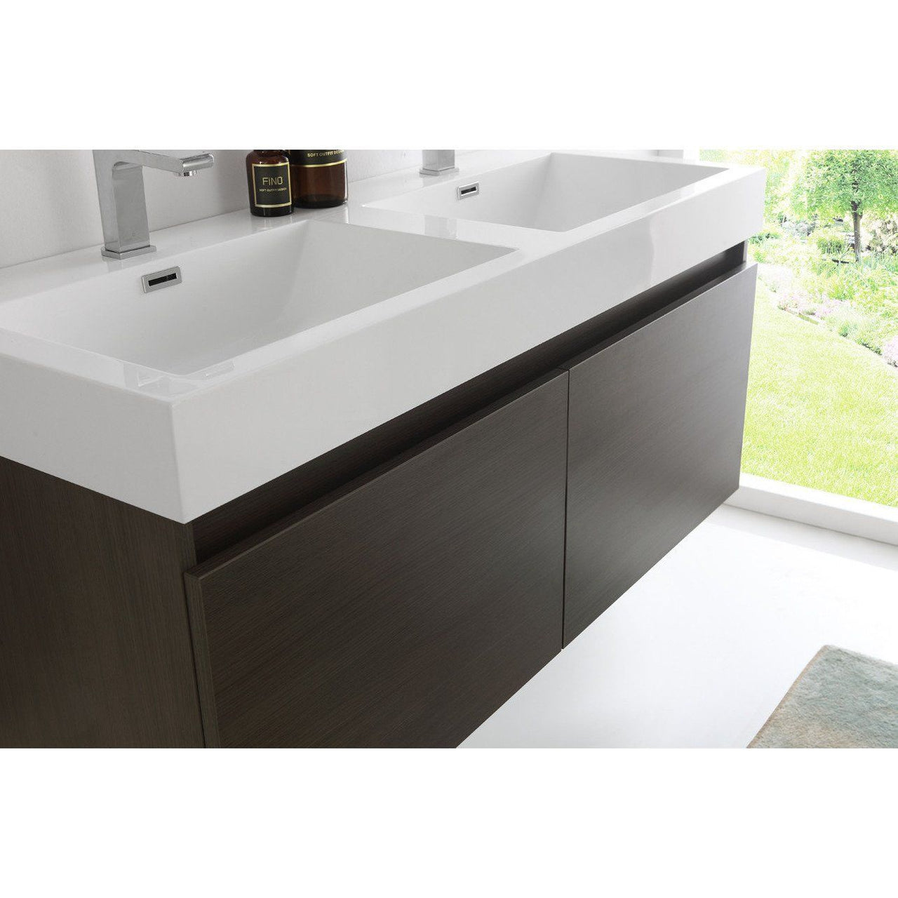 Fresca Mezzo 48" Gray Oak Wall Hung Double Sink Modern Bathroom Vanity w/ Medicine Cabinet & Free Faucet Vanity Fresca 