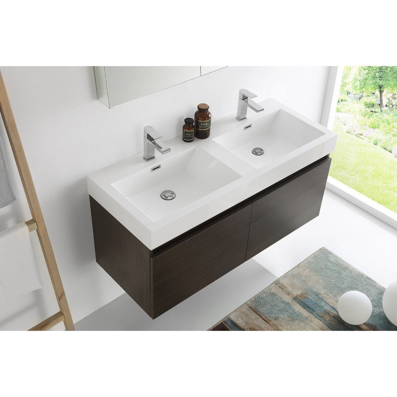 Fresca Mezzo 48" Gray Oak Wall Hung Double Sink Modern Bathroom Vanity w/ Medicine Cabinet & Free Faucet Vanity Fresca 