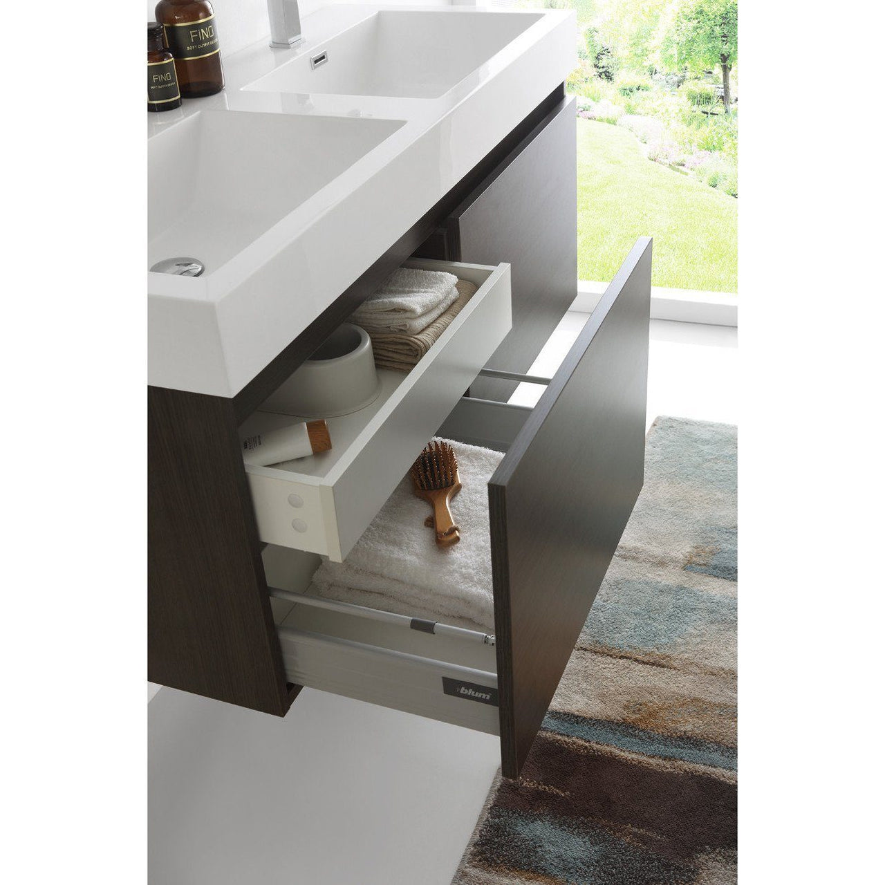 Fresca Mezzo 48" Gray Oak Wall Hung Double Sink Modern Bathroom Vanity w/ Medicine Cabinet & Free Faucet Vanity Fresca 