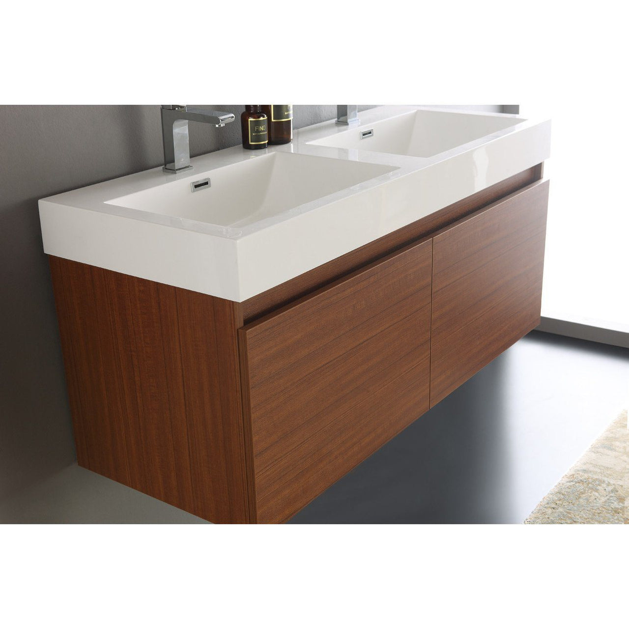 Fresca Mezzo 48" Teak Wall Hung Double Sink Modern Bathroom Vanity w/ Medicine Cabinet & Free Faucet Vanity Fresca 