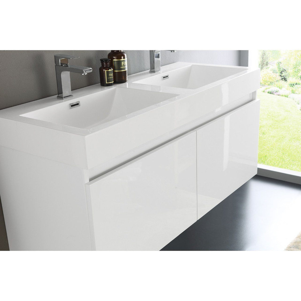 Fresca Mezzo 48" White Wall Hung Double Sink Modern Vanity w/ Medicine Cabinet & Free Faucet Vanity Fresca 