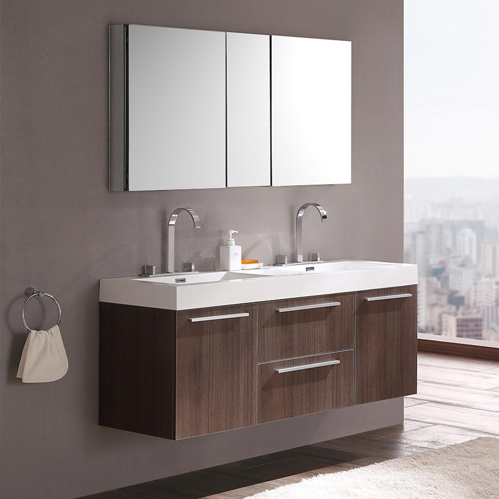 Fresca Opulento Gray Oak Modern Double Sink Bathroom Vanity w/ Medicine Cabinet Vanity Fresca 
