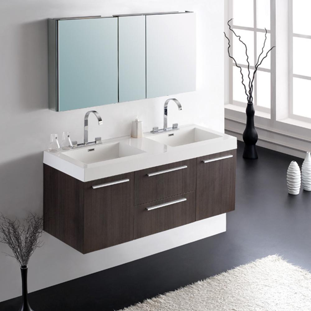Fresca Opulento Gray Oak Modern Double Sink Bathroom Vanity w/ Medicine Cabinet Vanity Fresca 