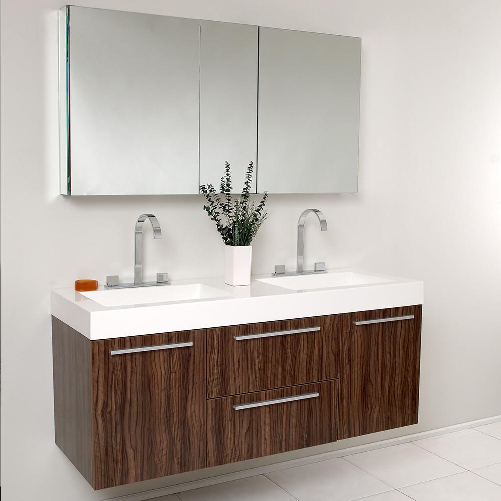 Fresca Opulento Walnut Modern Double Sink Bathroom Vanity w/ Medicine Cabinet Vanity Fresca 