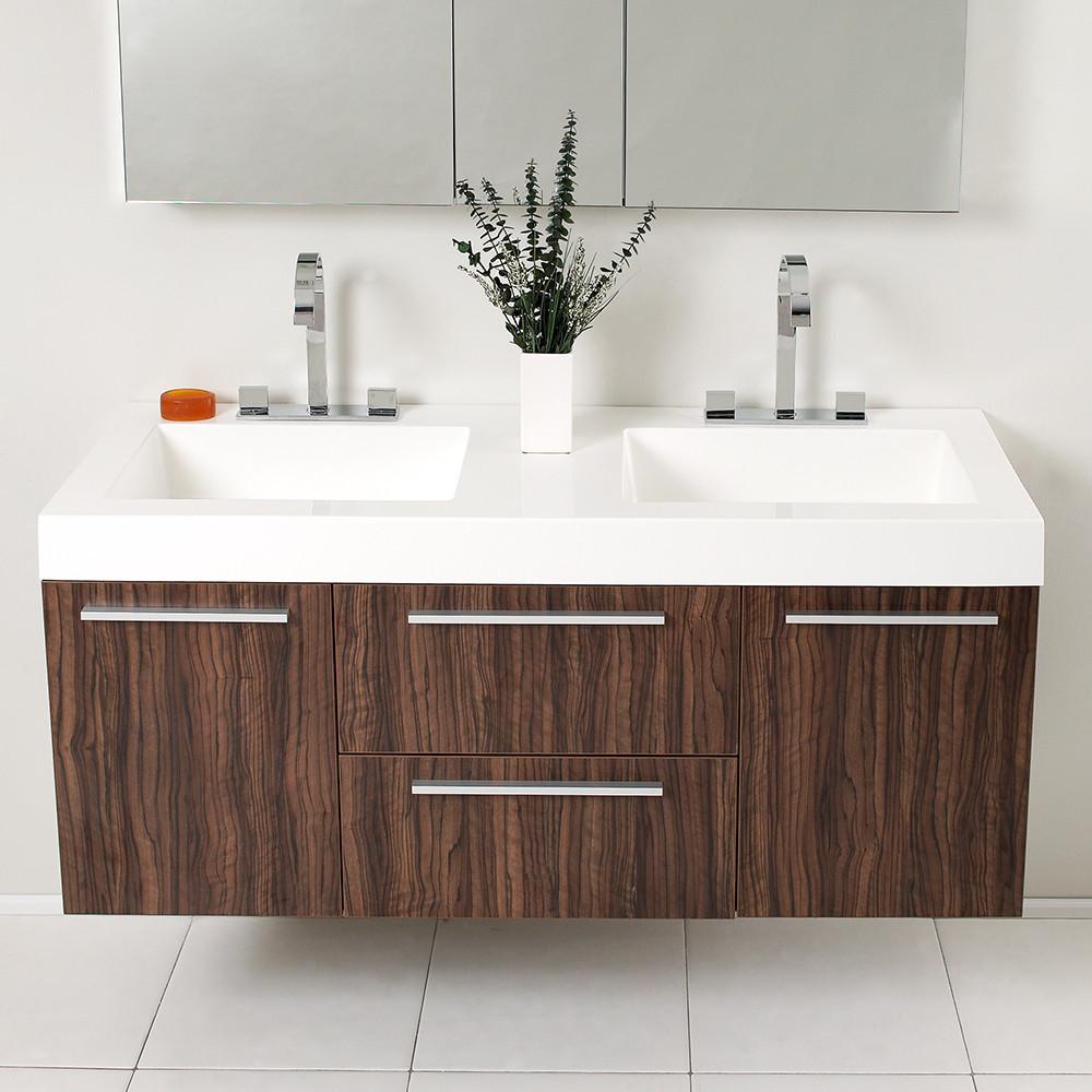 Fresca Opulento Walnut Modern Double Sink Bathroom Vanity w/ Medicine Cabinet Vanity Fresca 