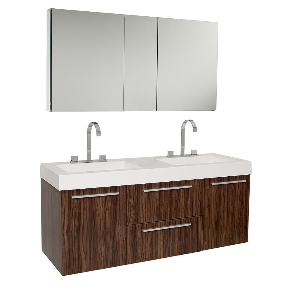 Fresca Opulento Walnut Modern Double Sink Bathroom Vanity w/ Medicine Cabinet Vanity Fresca 