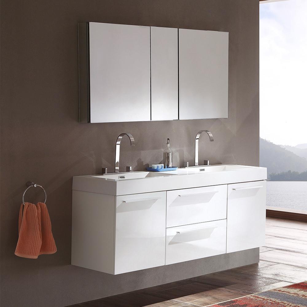 Fresca Opulento White Modern Double Sink Bathroom Vanity w/ Medicine Cabinet Vanity Fresca 