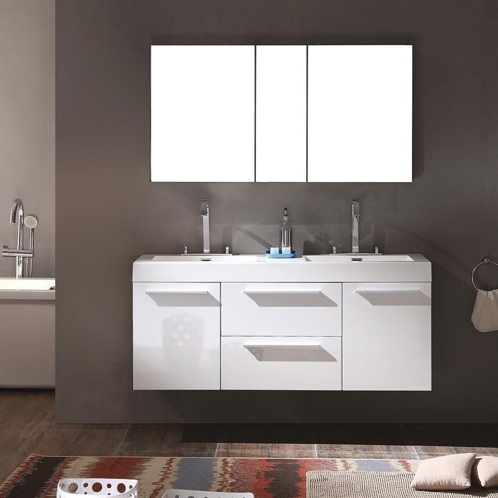 Fresca Opulento White Modern Double Sink Bathroom Vanity w/ Medicine Cabinet Vanity Fresca 