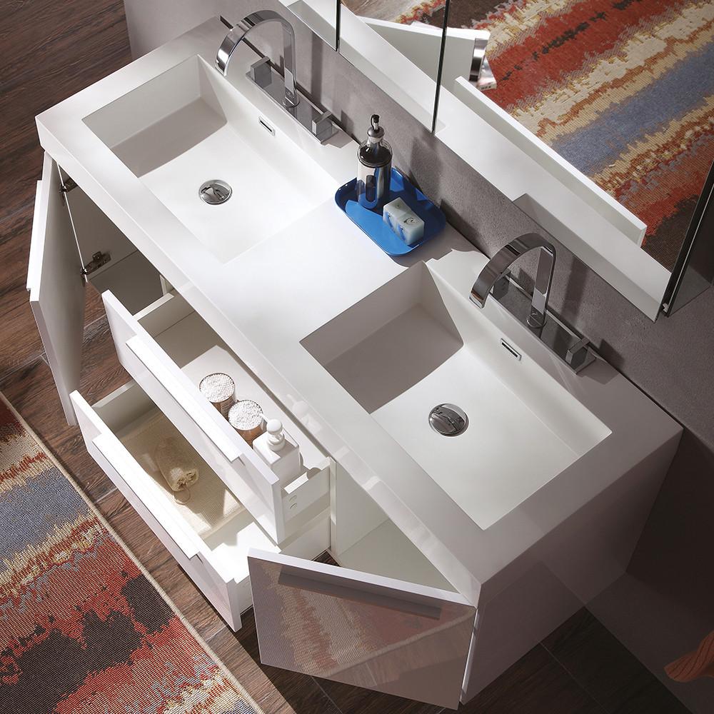 Fresca Opulento White Modern Double Sink Bathroom Vanity w/ Medicine Cabinet Vanity Fresca 