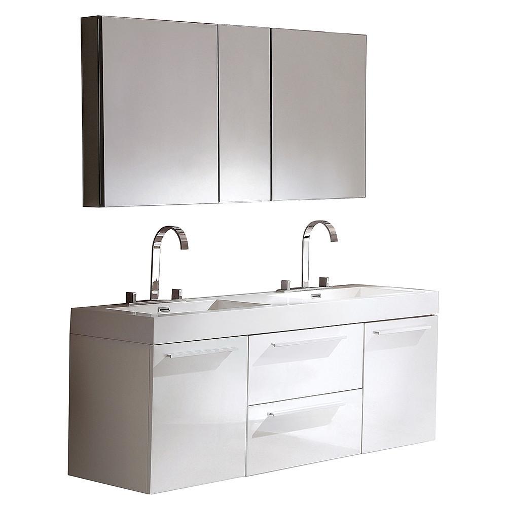 Fresca Opulento White Modern Double Sink Bathroom Vanity w/ Medicine Cabinet Vanity Fresca 