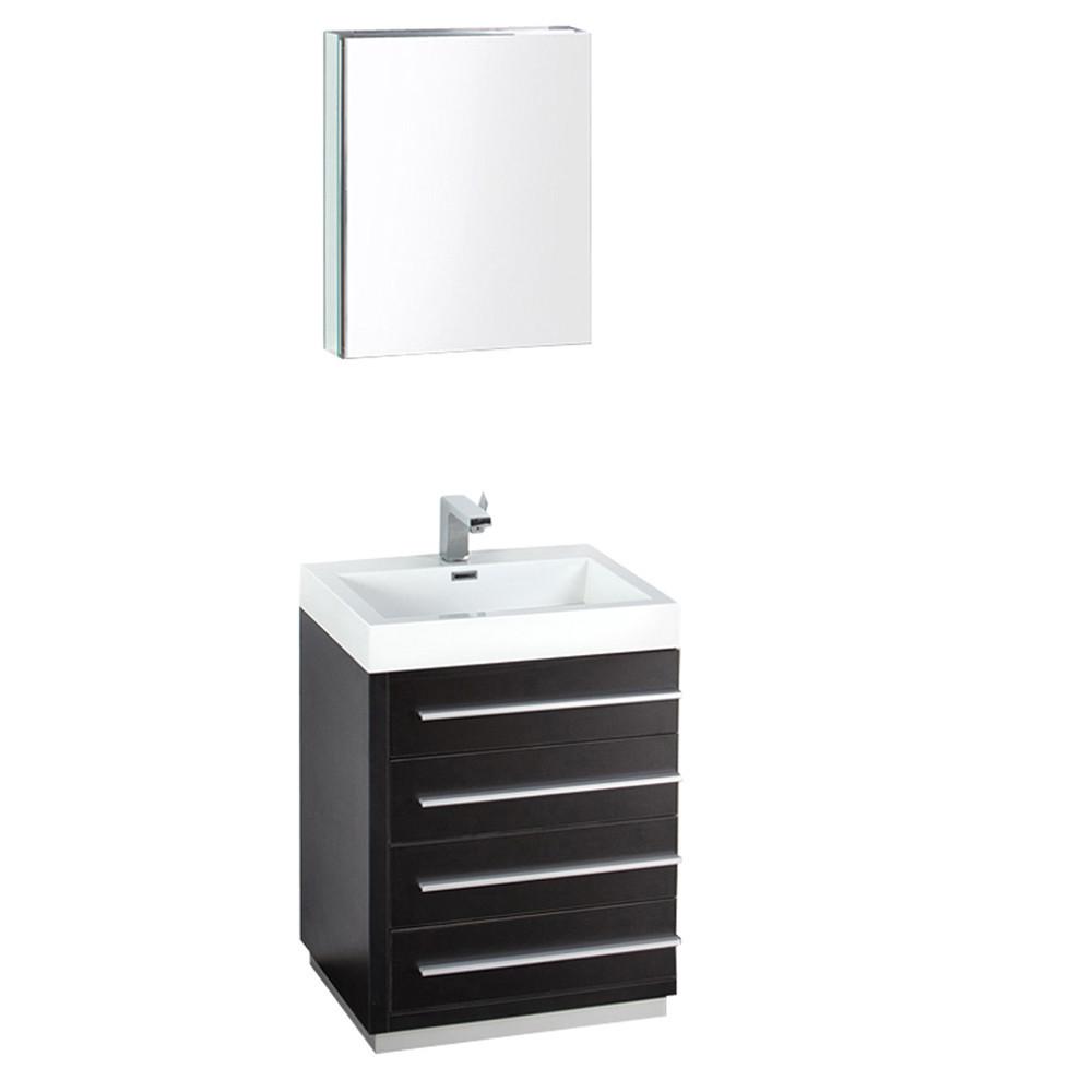 Fresca Livello 24" Black Modern Bathroom Vanity w/ Medicine Cabinet Vanity Fresca 