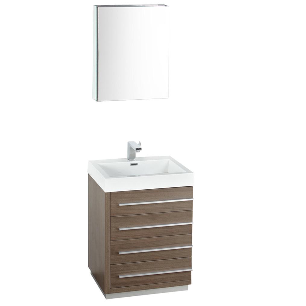 Fresca Livello 24" Gray Oak Modern Bathroom Vanity w/ Medicine Cabinet Vanity Fresca 