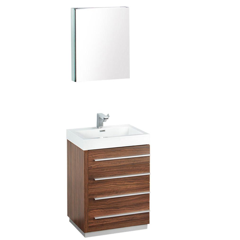 Fresca Livello 24" Walnut Modern Bathroom Vanity w/ Medicine Cabinet Vanity Fresca 