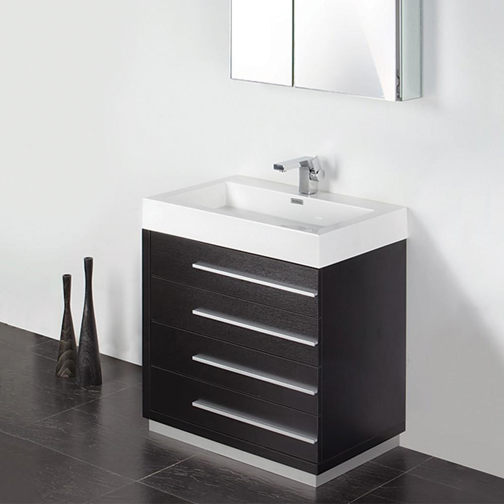 Fresca Livello 30" Black Modern Bathroom Vanity w/ Medicine Cabinet Vanity Fresca 