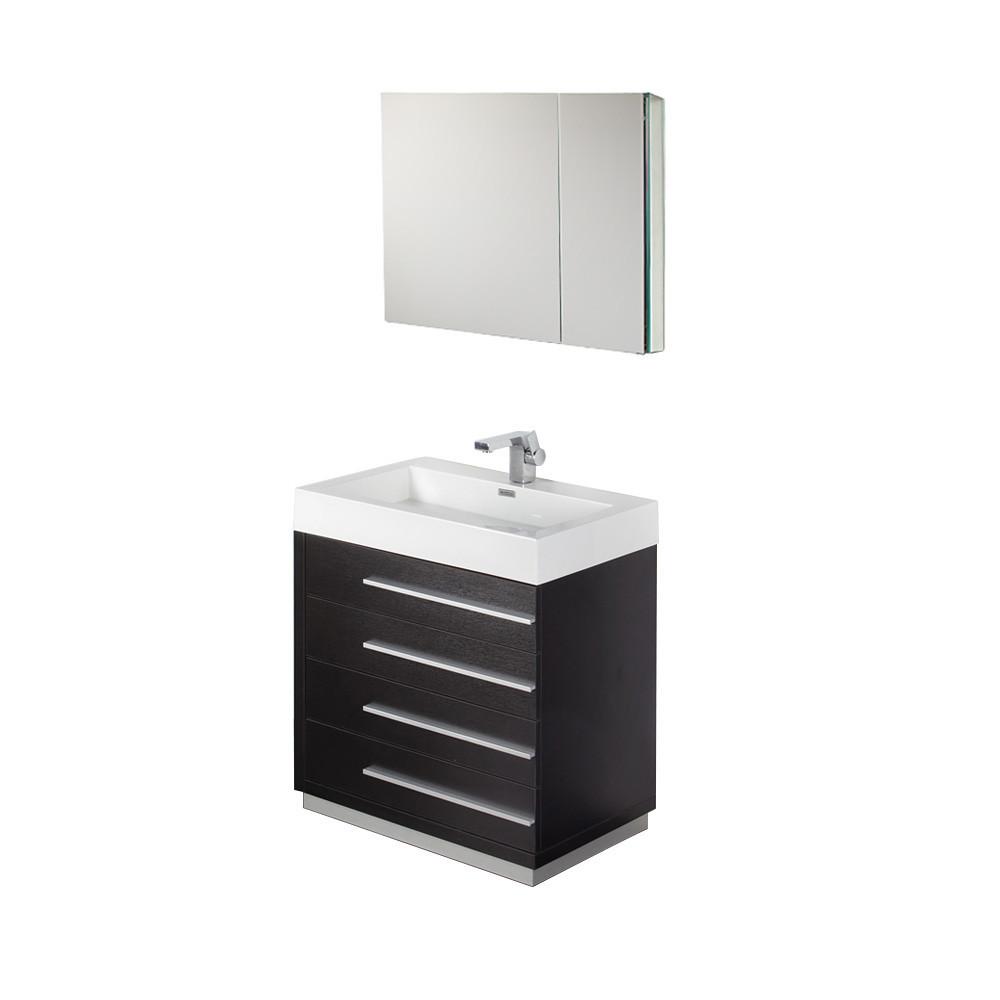 Fresca Livello 30" Black Modern Bathroom Vanity w/ Medicine Cabinet Vanity Fresca 