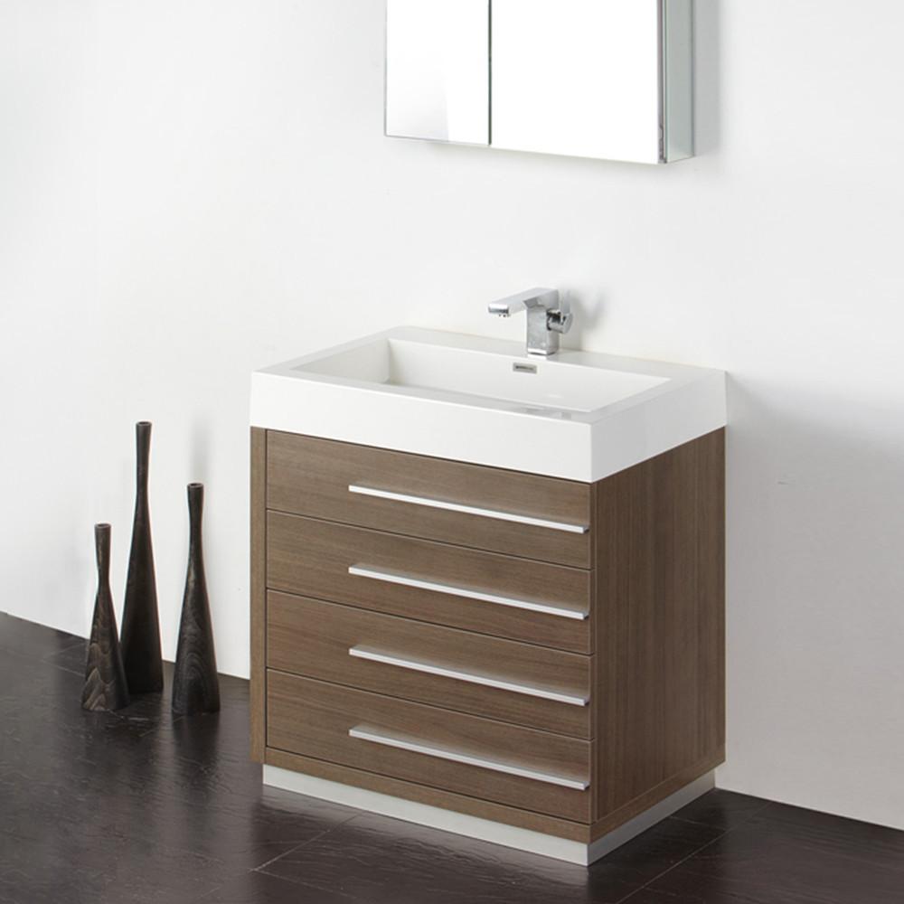 Fresca Livello 30" Gray Oak Modern Bathroom Vanity w/ Medicine Cabinet Vanity Fresca 