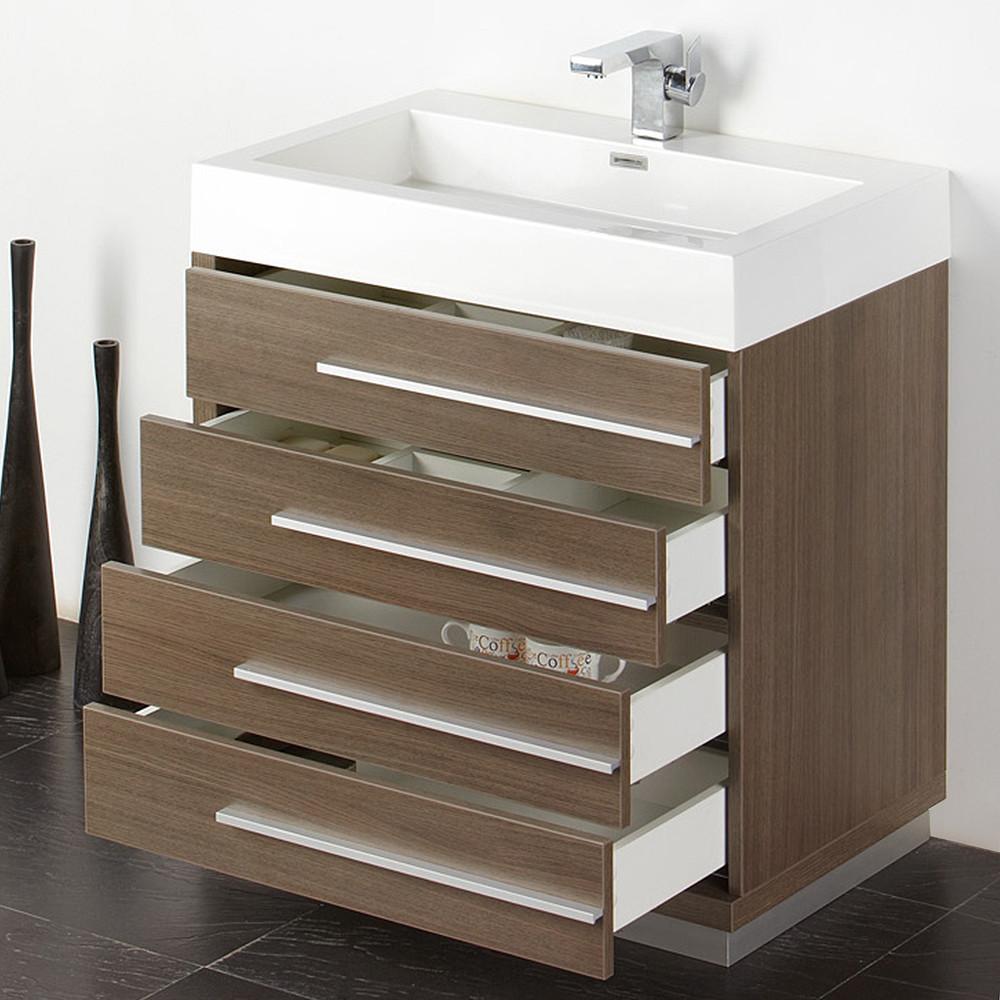Fresca Livello 30" Gray Oak Modern Bathroom Vanity w/ Medicine Cabinet Vanity Fresca 