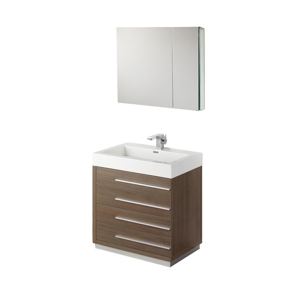Fresca Livello 30" Gray Oak Modern Bathroom Vanity w/ Medicine Cabinet Vanity Fresca 