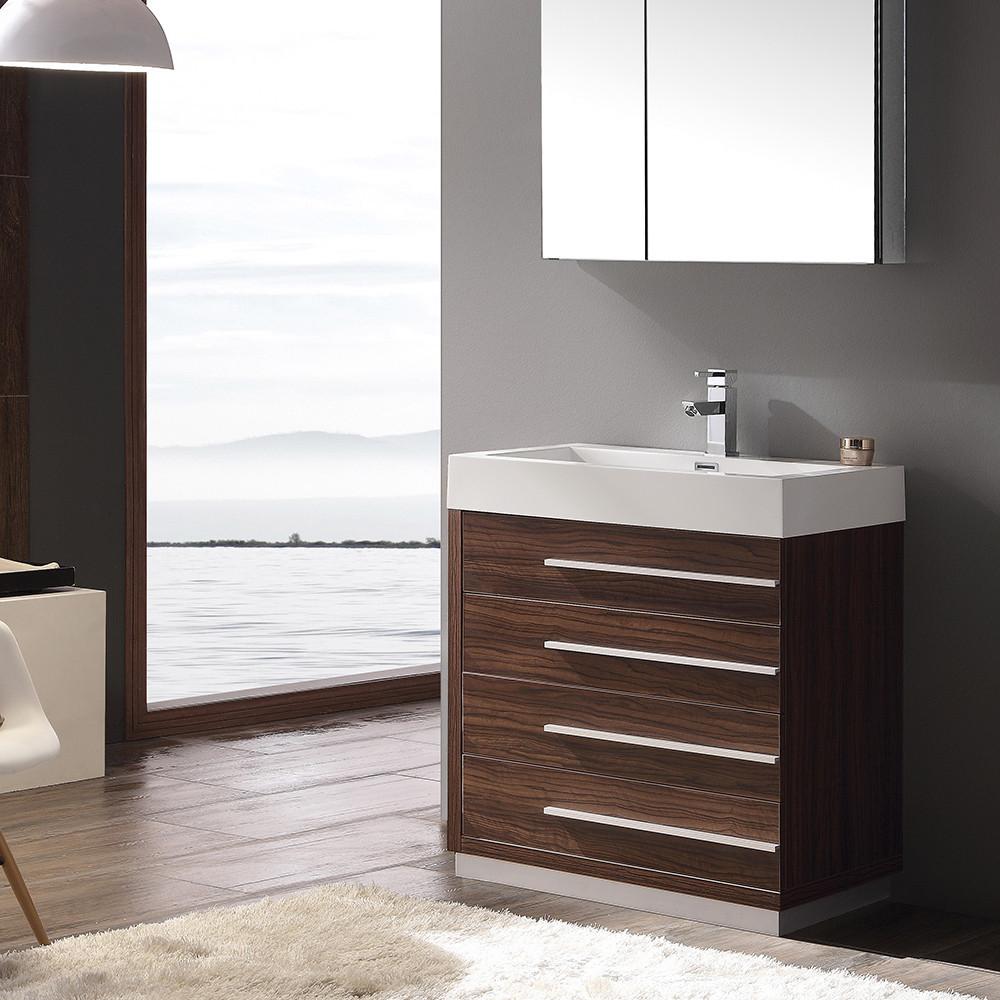 Fresca Livello 30" Walnut Modern Bathroom Vanity w/ Medicine Cabinet Vanity Fresca 