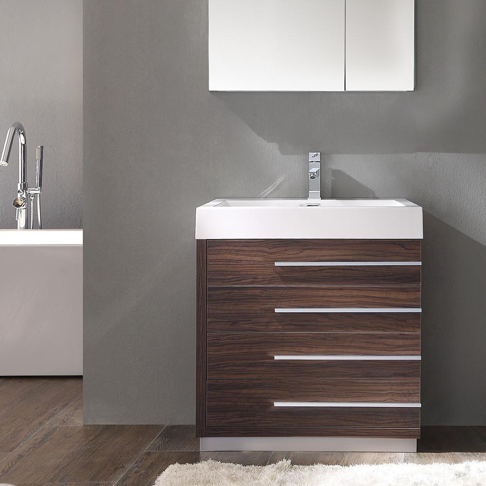 Fresca Livello 30" Walnut Modern Bathroom Vanity w/ Medicine Cabinet Vanity Fresca 