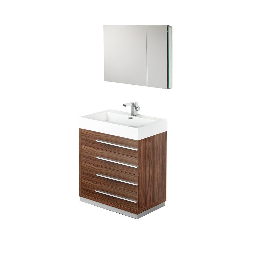 Fresca Livello 30" Walnut Modern Bathroom Vanity w/ Medicine Cabinet Vanity Fresca 