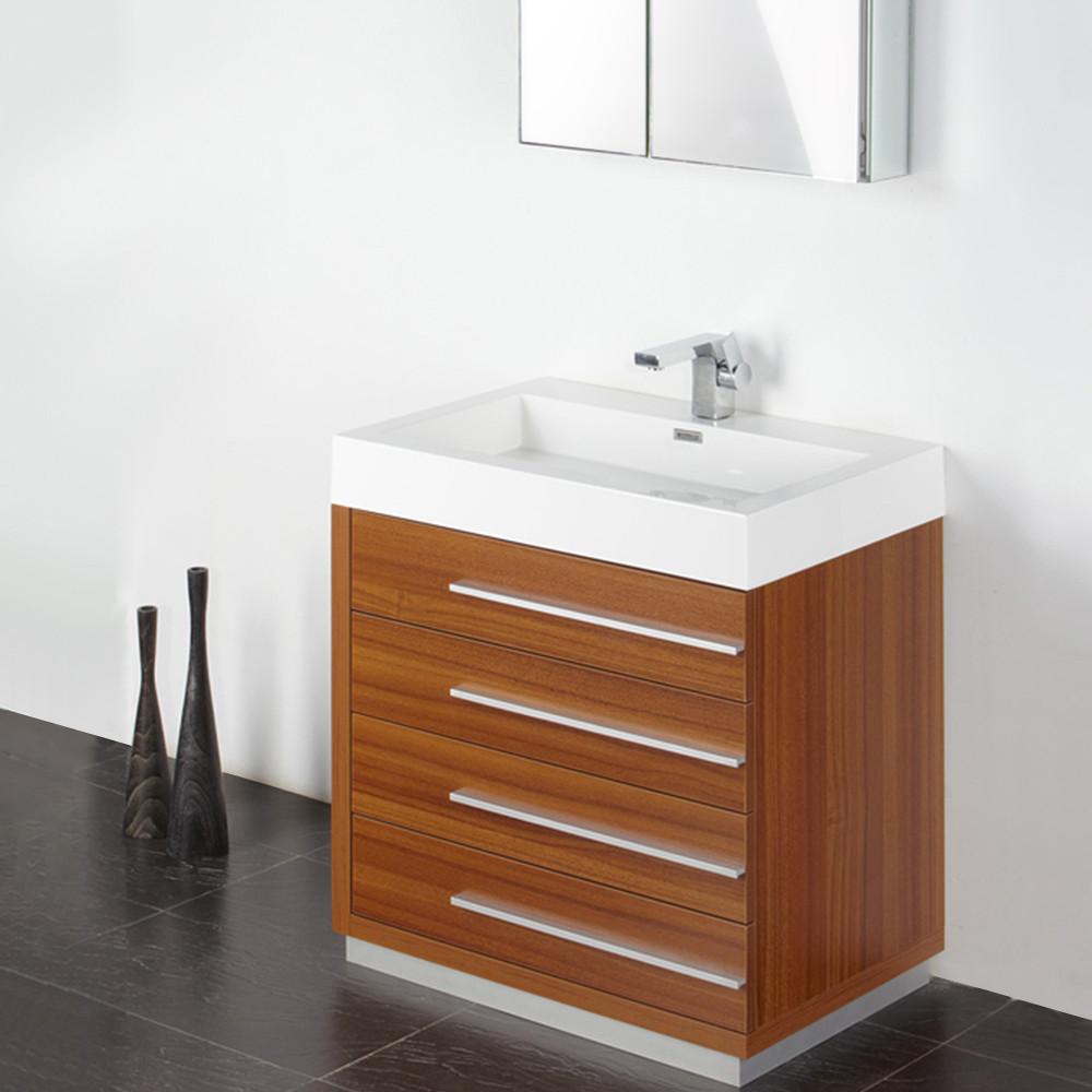 Fresca Livello 30" Teak Modern Bathroom Vanity w/ Medicine Cabinet Vanity Fresca 