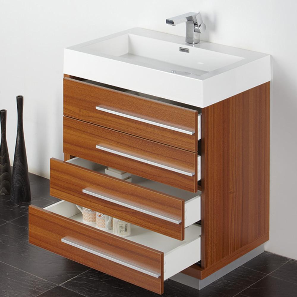 Fresca Livello 30" Teak Modern Bathroom Vanity w/ Medicine Cabinet Vanity Fresca 