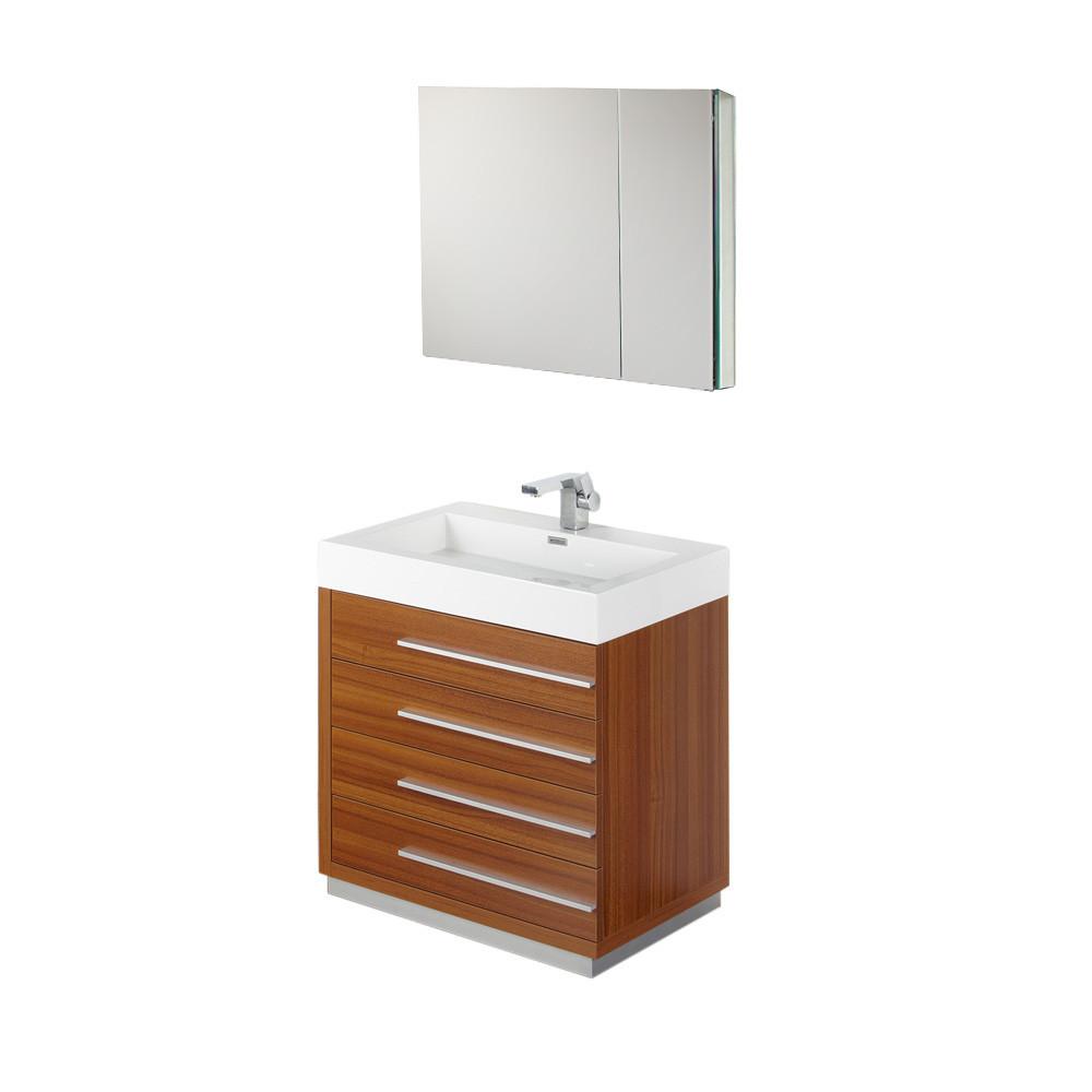 Fresca Livello 30" Teak Modern Bathroom Vanity w/ Medicine Cabinet Vanity Fresca 