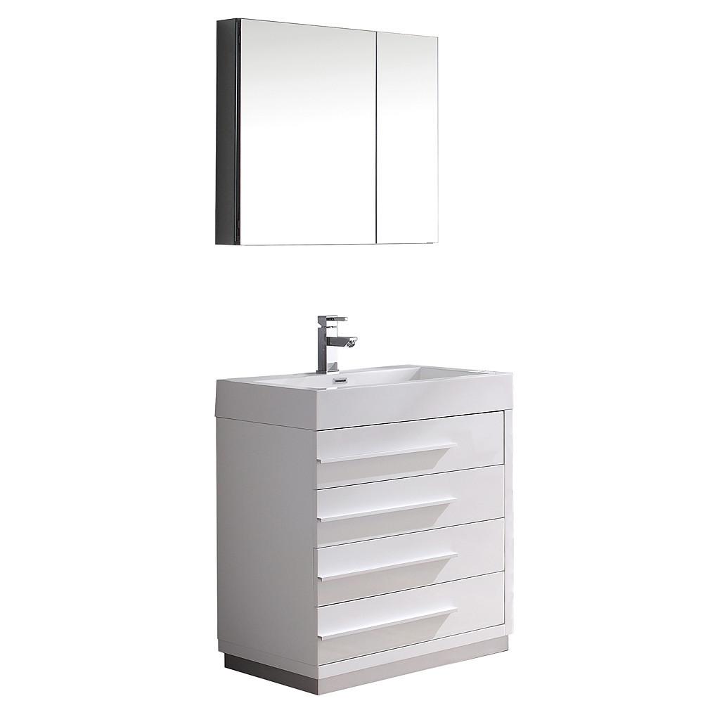 Fresca Livello 30" White Modern Bathroom Vanity w/ Medicine Cabinet Vanity Fresca 