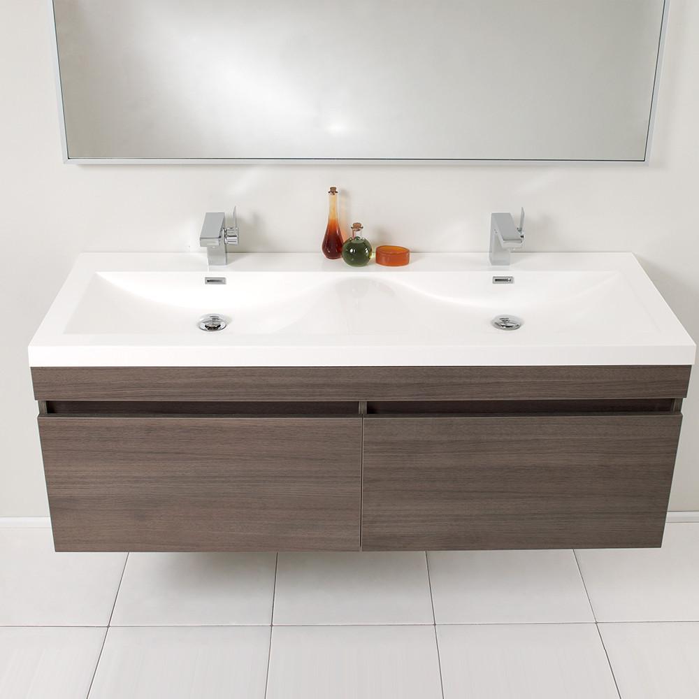 Fresca Largo Gray Oak Modern Bathroom Vanity w/ Wavy Double Sinks Vanity Fresca 