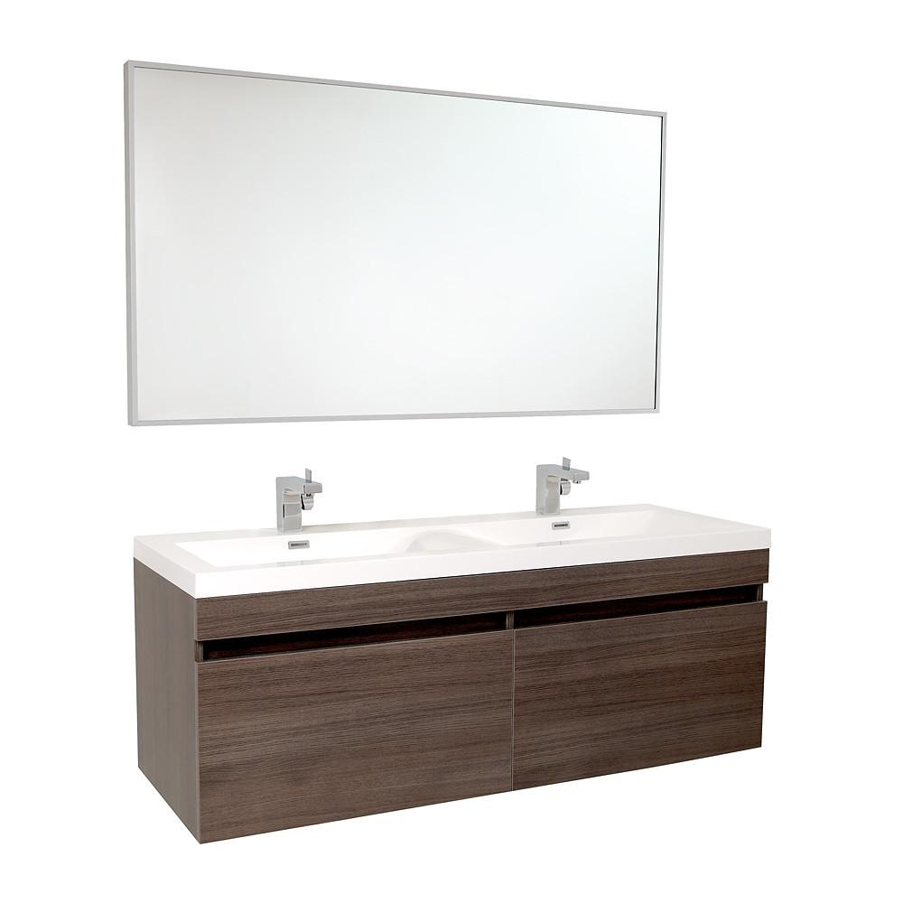Fresca Largo Gray Oak Modern Bathroom Vanity w/ Wavy Double Sinks Vanity Fresca 