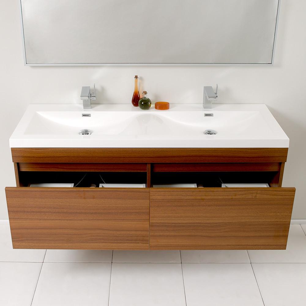Fresca Largo Teak Modern Bathroom Vanity w/ Wavy Double Sinks& Free Faucet Vanity Fresca 