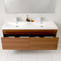 Thumbnail for Fresca Largo Teak Modern Bathroom Vanity w/ Wavy Double Sinks& Free Faucet Vanity Fresca 