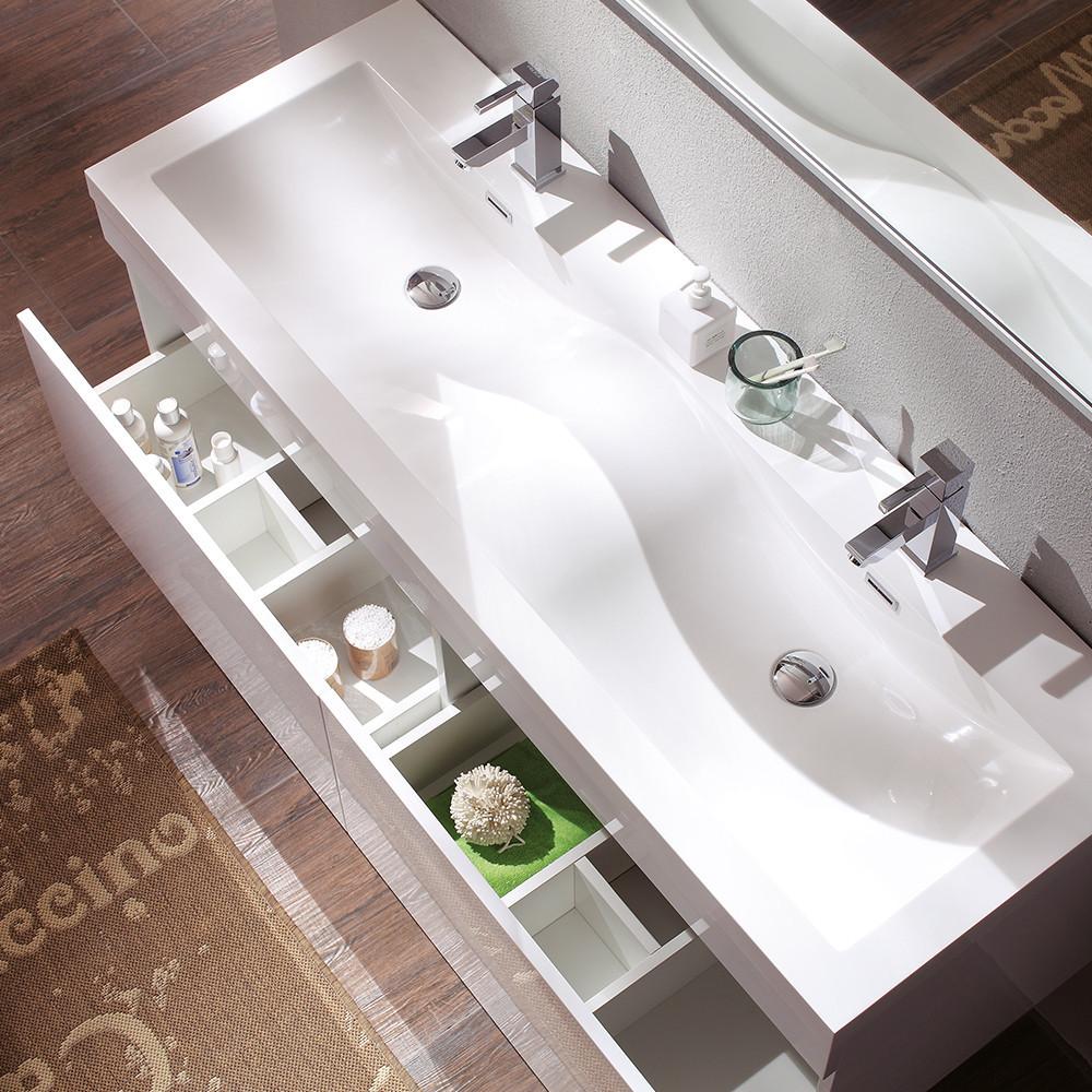 Fresca Largo White Modern Bathroom Vanity w/ Wavy Double Sinks Vanity Fresca 