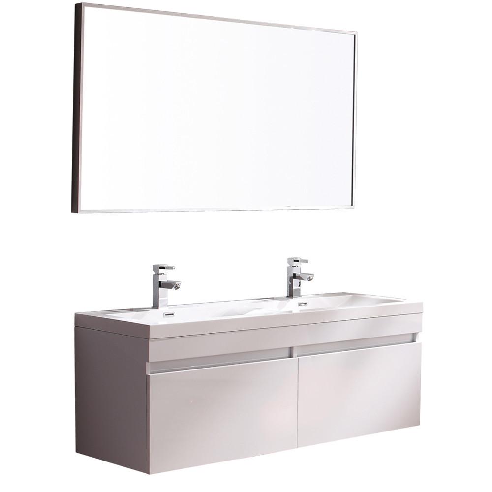 Fresca Largo White Modern Bathroom Vanity w/ Wavy Double Sinks Vanity Fresca 