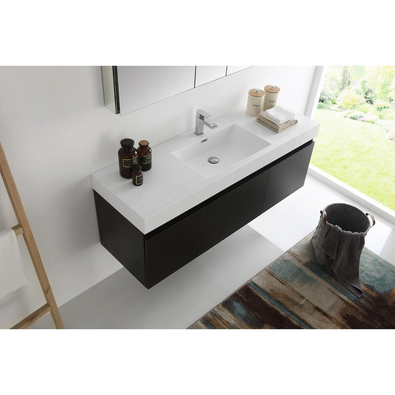 Fresca Mezzo 60" Black Wall Hung Single Sink Modern Bathroom Vanity w/ Medicine Cabinet & Free Faucet Vanity Fresca 
