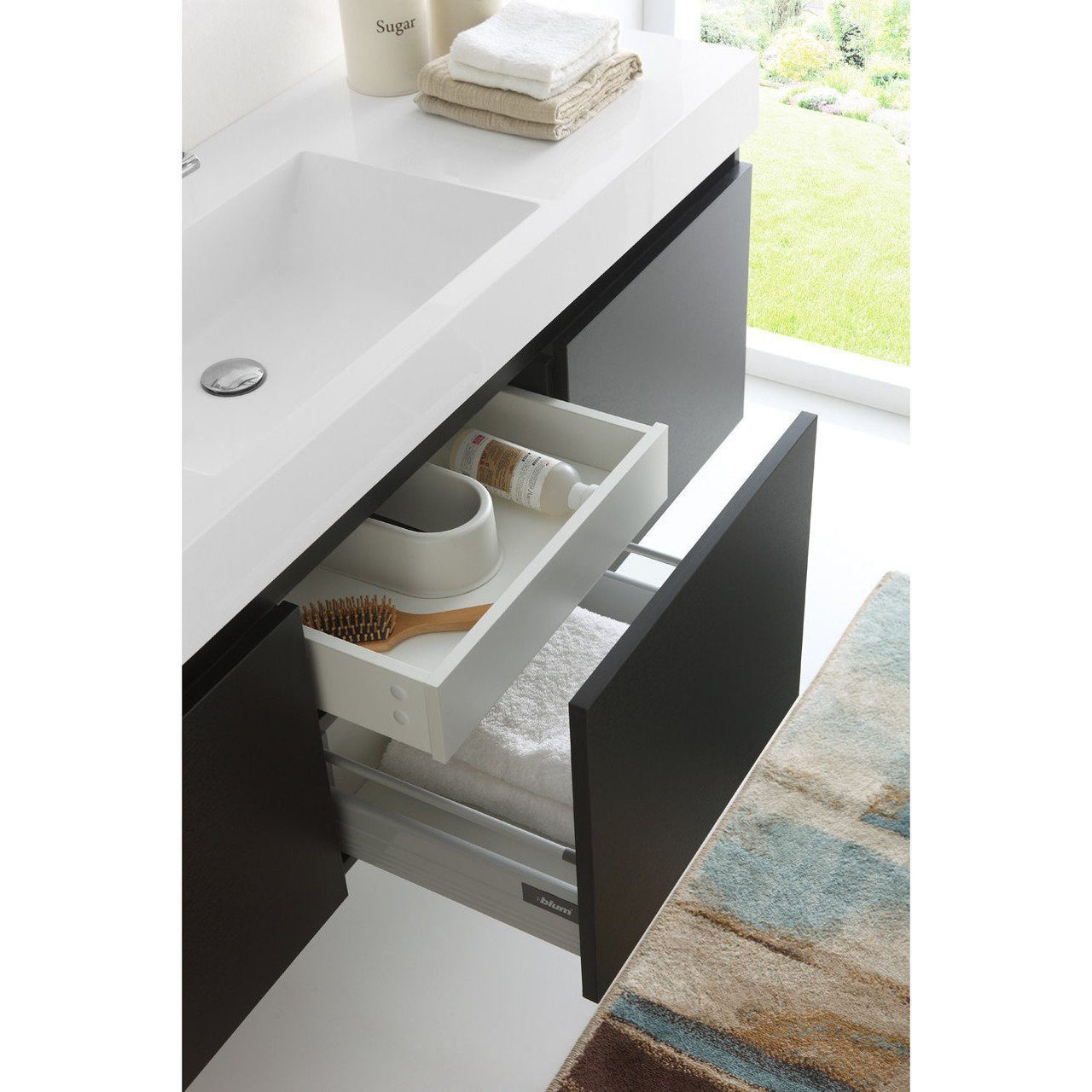 Fresca Mezzo 60" Black Wall Hung Single Sink Modern Bathroom Vanity w/ Medicine Cabinet & Free Faucet Vanity Fresca 