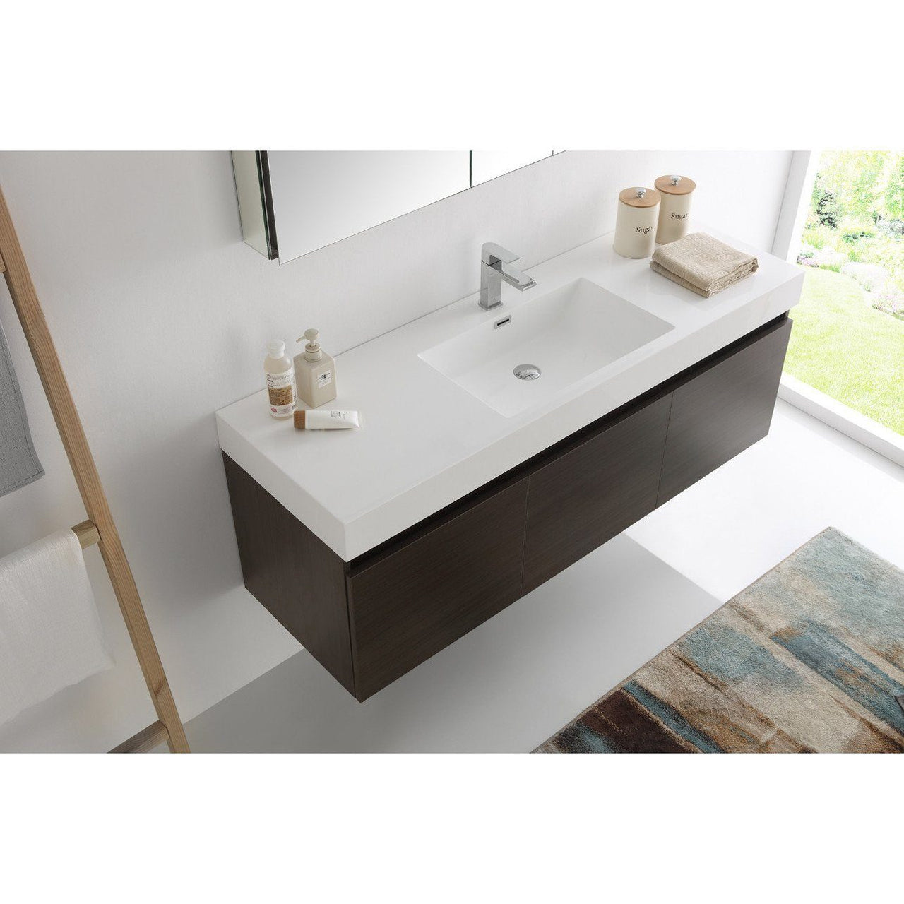 Fresca Mezzo 60" Gray Oak Wall Hung Single Sink Modern Vanity w/ Medicine Cabinet & Free Faucet Vanity Fresca 