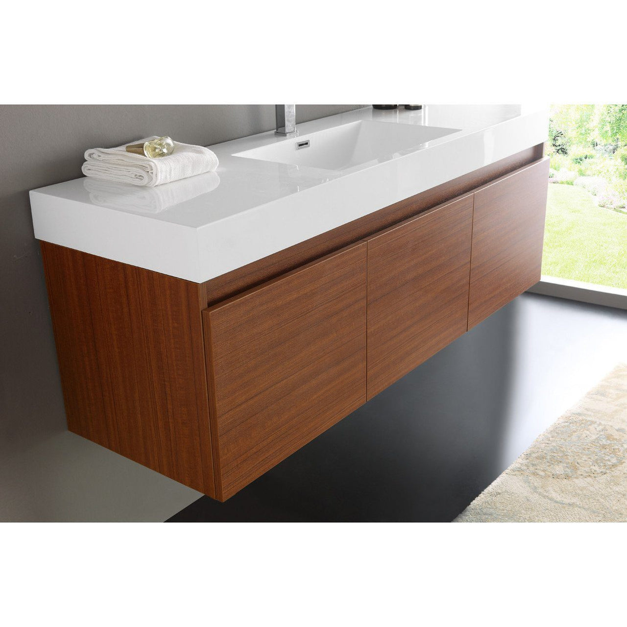 Fresca Mezzo 60" Teak Wall Hung Single Sink Modern Bathroom Vanity w/ Medicine Cabinet & Free Faucet Vanity Fresca 