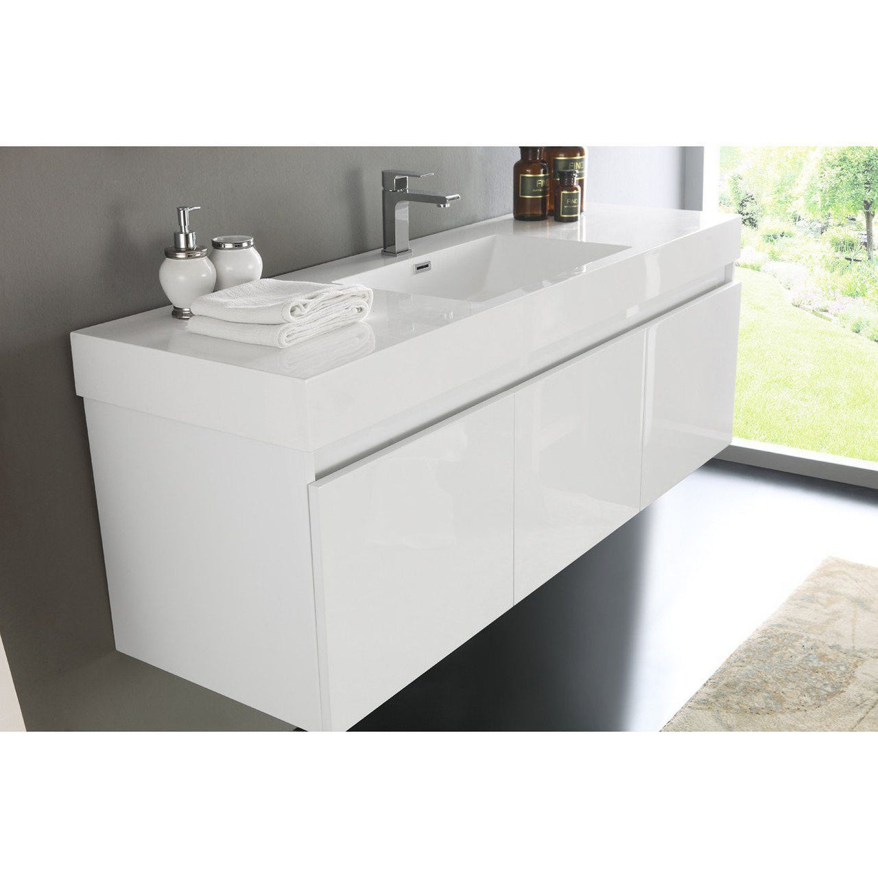 Fresca Mezzo 60" White Wall Hung Single Sink Modern Bathroom Vanity w/ Medicine Cabinet & Free Faucet Vanity Fresca 