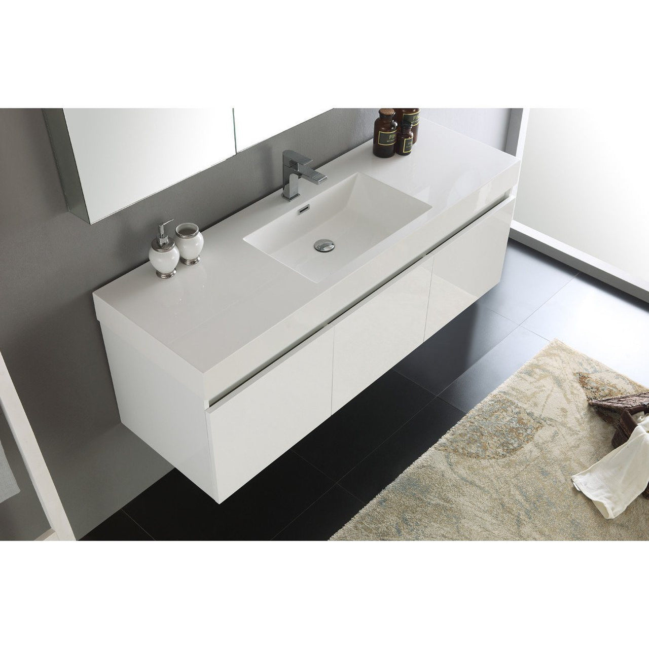 Fresca Mezzo 60" White Wall Hung Single Sink Modern Bathroom Vanity w/ Medicine Cabinet & Free Faucet Vanity Fresca 