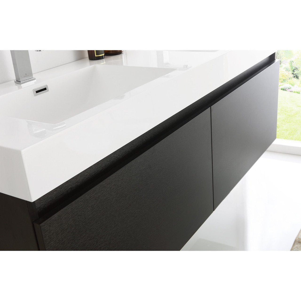 Fresca Mezzo 60" Black Wall Hung Double Sink Modern Bathroom Vanity w/ Medicine Cabinet & Free Faucet Vanity Fresca 