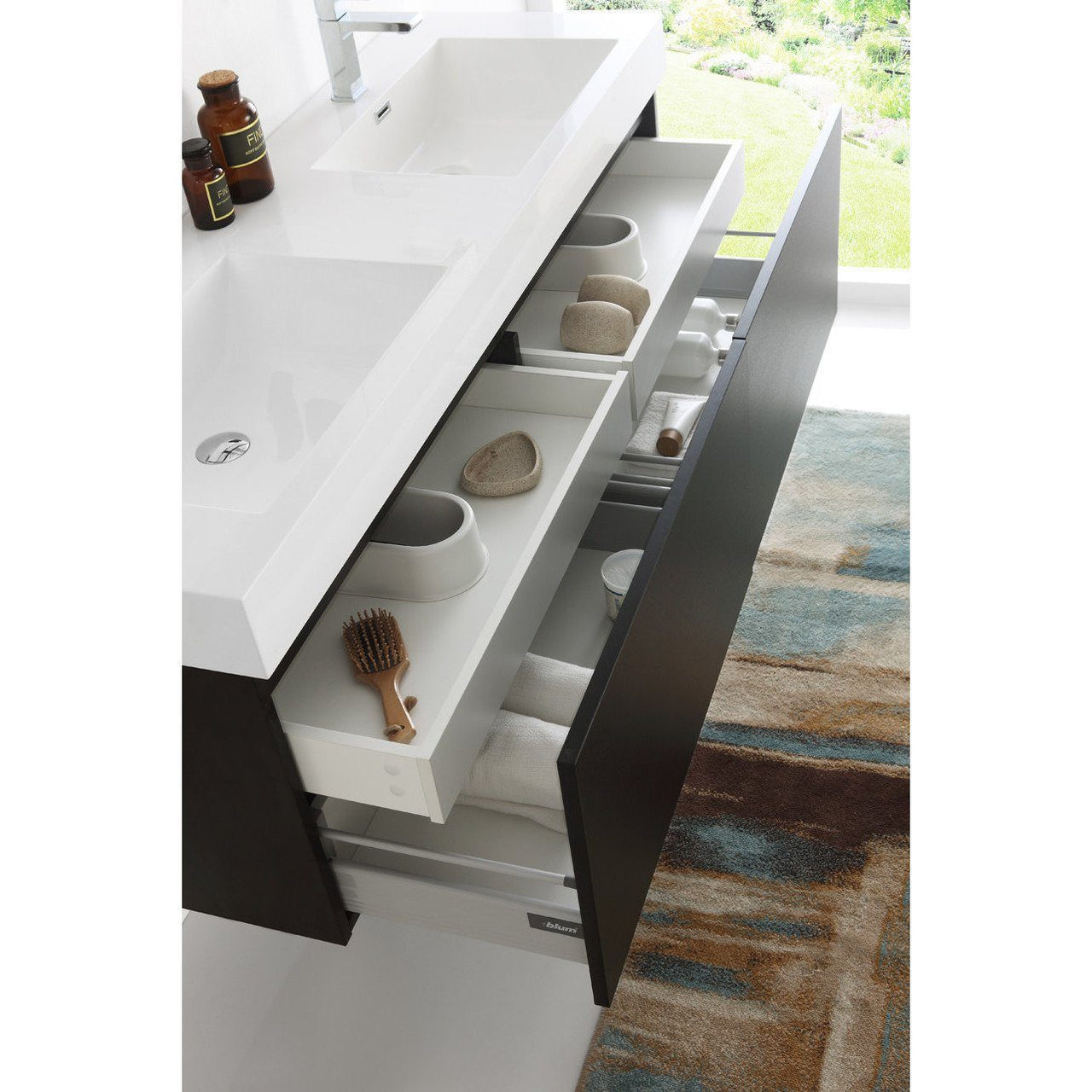 Fresca Mezzo 60" Black Wall Hung Double Sink Modern Bathroom Vanity w/ Medicine Cabinet & Free Faucet Vanity Fresca 