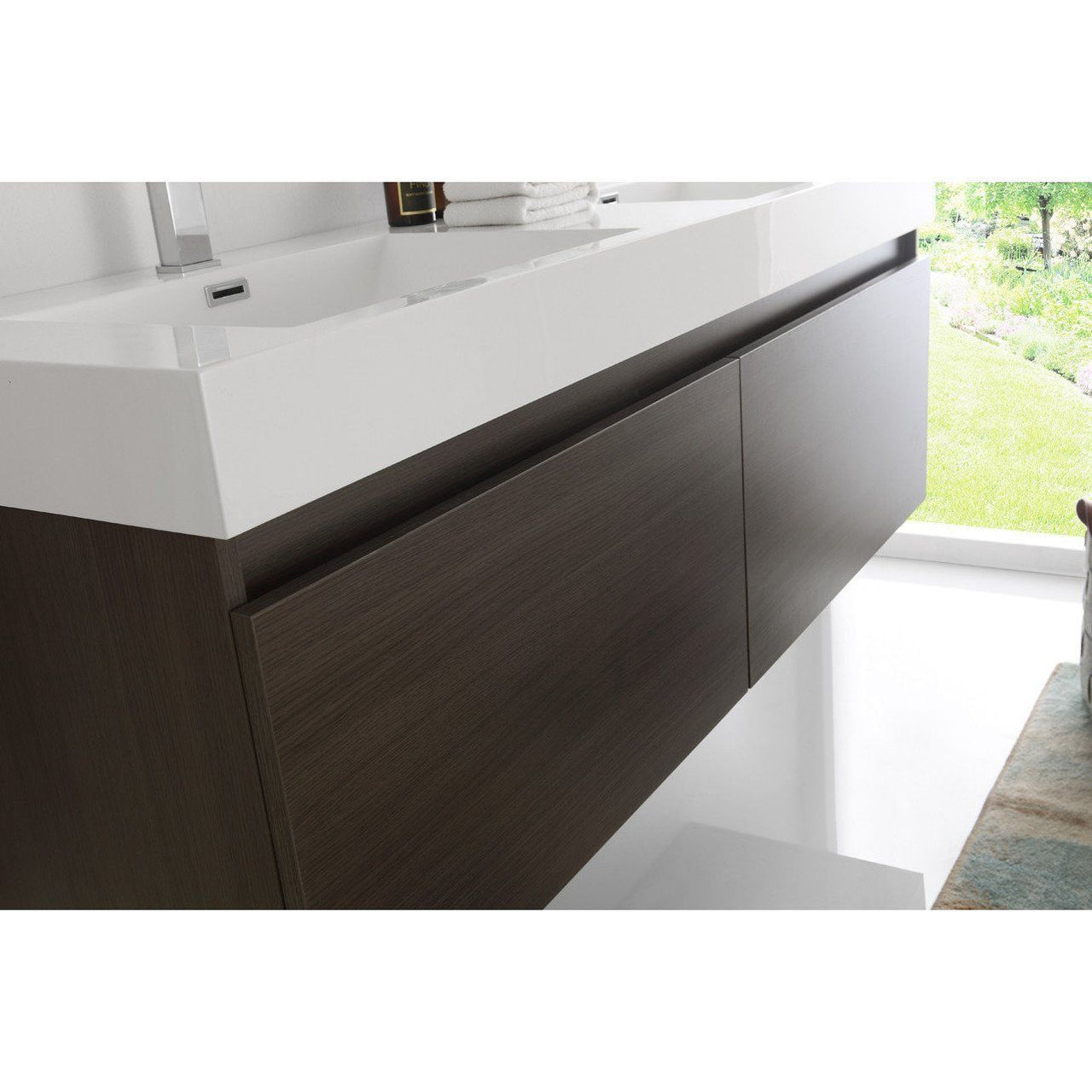 Fresca Mezzo 60" Gray Oak Wall Hung Double Sink Modern Bathroom Vanity w/ Medicine Cabinet & Free Faucet Vanity Fresca 