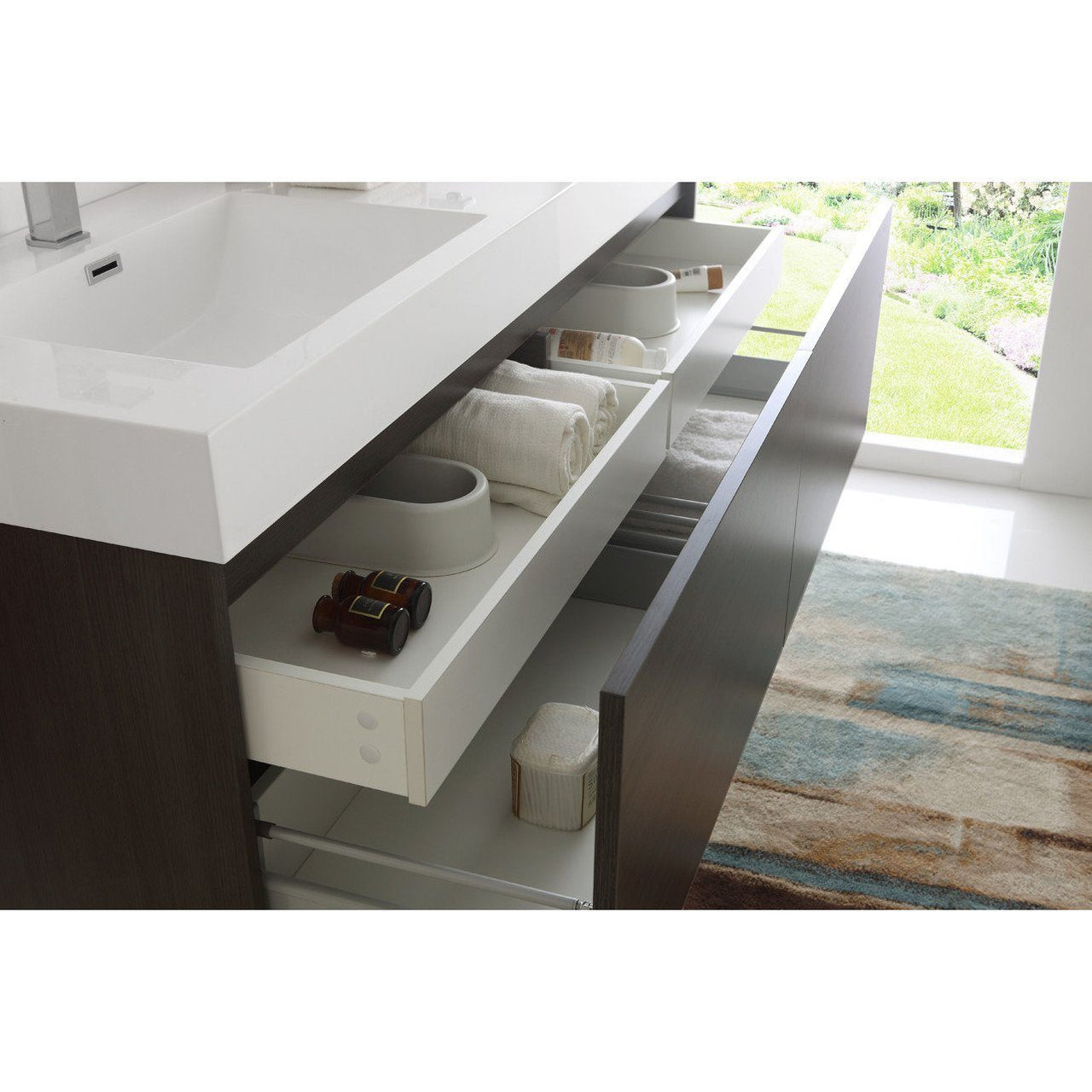 Fresca Mezzo 60" Gray Oak Wall Hung Double Sink Modern Bathroom Vanity w/ Medicine Cabinet & Free Faucet Vanity Fresca 