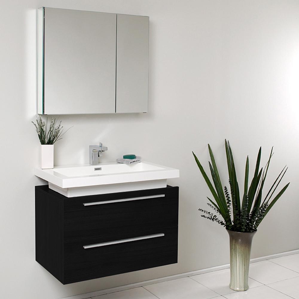 Medio Black Modern Bathroom Vanity w/ Medicine Cabinet & Free Faucet Vanity Fresca 