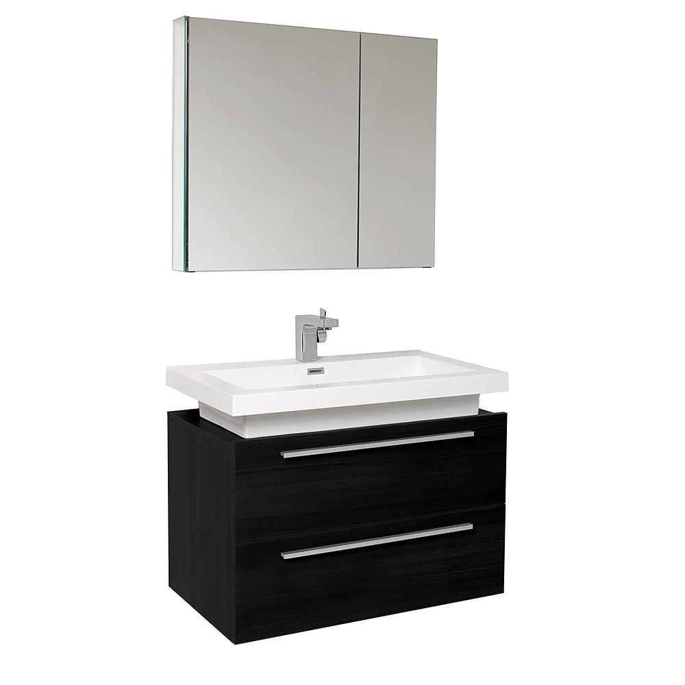Medio Black Modern Bathroom Vanity w/ Medicine Cabinet & Free Faucet Vanity Fresca 